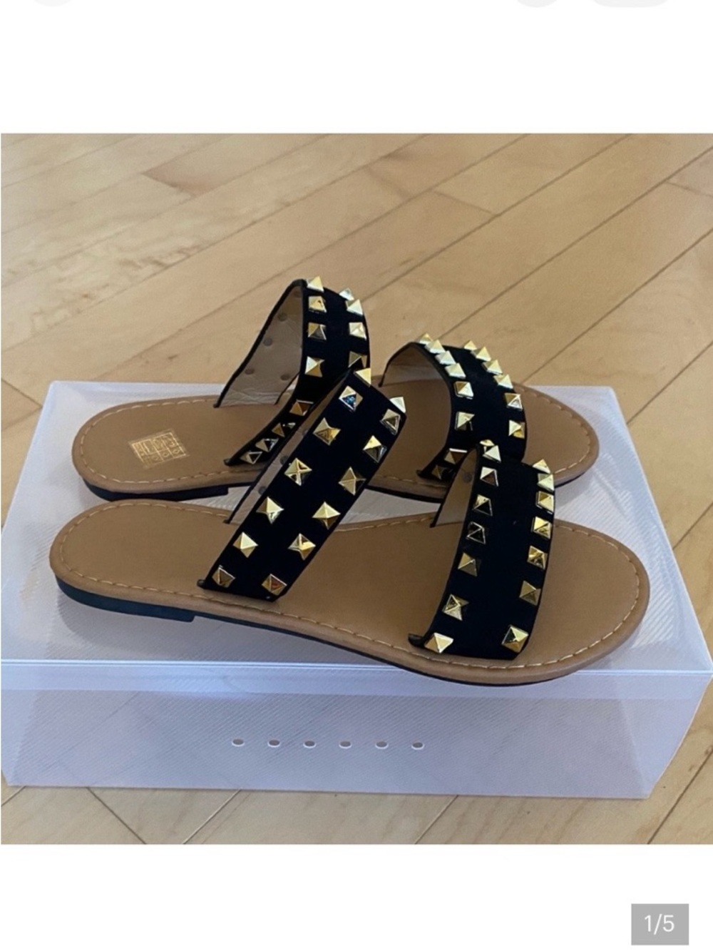 New Trendy Black and Gold Studded Sandals